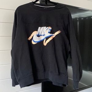 Nike Black Crew Neck Sweater with Blue and Orange Logo